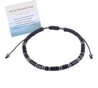 I'm So Proud of You Morse Code Bracelet for Women Men, Hidden Secret Message Tiger Eye Obsidian Bracelet, Inspirational Beaded Wrap Bracelet Gift for Son Grandson Friend (Obsidian)