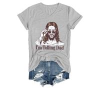 I'm Telling Dad Jesus Shirt, Funny Religious Christian Jesus Graphic T-Shirt V Neck Grey