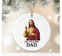 I'm Telling Dad Ornament - Jesus Christmas - Religious Humor Keepsake - Funny Church Present - Stocking Stuffer - Holiday White Elephant Exchange Printed on Both Sides