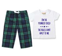 I'm The Youngest The Rules Don't Apply To Me Pyjamas Children Tartan Trouser Bottoms Pyjama Set 60 SECOND MAKEOVER Green 5-6 Years