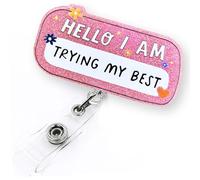 I'm Trying My Best Funny Badge Reel Retractable for Nurse Nursing RN Doctor Medical Worker & Teacher | Cute Pink Nurse ID Name Tag Badge Holder with Alligator Clip & 24” Durable Nylon Cord | Acrylic