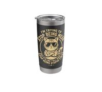 Im Trying to Stop Being Mean Funny Sarcastic Cat Introvert Stainless Steel Insulated Tumbler