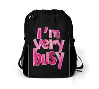 I'm Very Busy Gym Bag with Shoe Compartment 30L Backpack | Personalised Drawstring Bags for Men Women Workout Travel Water Resistant String Backpack