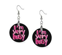 I'm Very Busy Women's Drop Earrings Wooden Dangle Pendant with Stud Hoop Jewellery Gifts