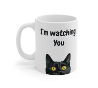 I'm Watching You Humorous Black Cat Mug with Intense Gaze for Lovers