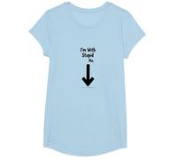 Im with Stupid Me Sarcastic Self Deprecating Humor T-Shirt, Girls, Baby Blue, Small