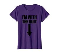 I'm with The Idjit Arrow Down Funny Idiot Slang Idjit T-Shirt, Women, Purple, X-Small