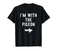 I'm with The Pigeon Costume Halloween Matching Couple T-Shirt, Men, Black, Medium