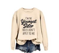 I'm Youngest Sister Rules Don'T Women's Youngest Sister Rules Sweatshirt, Funny Sibling Crewneck Pullover, Soft Cotton Long Sleeve Casual Top for Sister Gifts