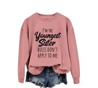 I'm Youngest Sister Rules Don'T Women's Youngest Sister Rules Sweatshirt, Funny Sibling Crewneck Pullover, Soft Cotton Long Sleeve Casual Top for Sister Gifts