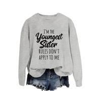I'm Youngest Sister Rules Don'T Women's Youngest Sister Rules Sweatshirt, Funny Sibling Crewneck Pullover, Soft Cotton Long Sleeve Casual Top for Sister Gifts