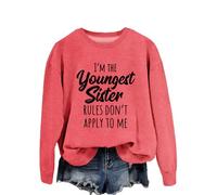 I'm Youngest Sister Rules Don'T Women's Youngest Sister Rules Sweatshirt, Funny Sibling Crewneck Pullover, Soft Cotton Long Sleeve Casual Top for Sister Gifts