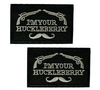 I'm Your Huckleberry Iron On Patch - Western Guns & Moustache Embroidered Badge (7.8 x 5cm) for Jackets, Biker Vests, Denim, Backpacks, Tactical Gear, Cosplay & Costume Apparel