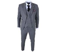 TruClothing IM41 - Men's Grey 3 Piece Tweed Herringbone Suits - 36" Jacket 30" Trousers
