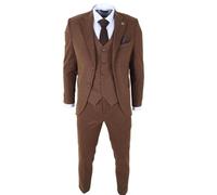TruClothing IM42 - Men's Brown 3 Piece Tweed Herringbone Suits - 42" Jacket 36" Trousers