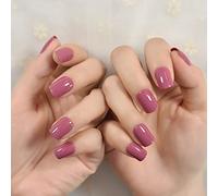 iMABC Pretty Rose Pink Press On Nails Square Short Fake Nails Women Girls Nail Art Full Cover Reusable Nails Datechable Acrylic Manicure for Daily Dating Office Home Party (24P