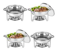 IMACONE Chafing Dish Buffet Set 4 Pack, 5QT Round Stainless Steel Chafer for Catering in Glass Lid, Chafers and Buffet Warmer Sets w/Food & Water Pan, Lid, Frame, Fuel Holder for Event Party Holiday