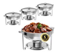 IMACONE Chafing Dish Buffet Set 4 Pack, 5QT Round Stainless Steel Chafer for Catering, Upgraded Chafers and Buffet Warmer Sets with Food & Water Pan, Lid, Frame, Fuel Holder for Event Party Holiday