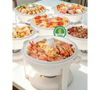 IMACONE Maifanite-Coated Chafing Dishes for Buffet of 6, White Chafing Dish Buffet Set, 5.3QT Stainless Steel Chafer Set, Roll Edge Food Warmers for Parties, Wedding, Birthday, Church Events, Catering