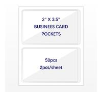 IMAGAME Clear Adhesive Business Card Pocket swith Side Open for Loading, 50 Pack, Plastic Labels Holders for Storage Bins and Library Card, Ideal for Organizing and Protecting Your Business Cards