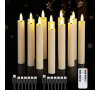 IMAGE 12 Pcs Flameless Taper Candles with Remote, Rechargeable 3D Wick Ivory Taper with Timer Flickering Function Come with 325 ft Fishing line, Home Wedding Birthday Christmas (Rechargeable)