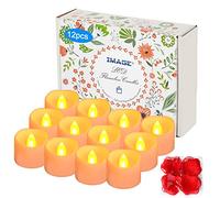 IMAGE 12PCS Battery Operated Tea Lights with Timer Flameless Flickering LED Candle Lights 6hrs on and 18hrs off in Cycle Automatically with 100pcs Decorative Fake Rose Petals(Amber Yellow)