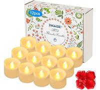 Image 12PCS Battery Operated Tea Lights with Timer Flameless Flickering LED Candle Lights 6hrs on and 18hrs Off in Cycle Automatically with 100pcs Decorative Fake Rose Petals(Warm White)