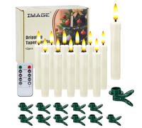 IMAGE 12Pcs LED Taper Candles Light Set, 5.3 inches Dripping Flameless 3D Wick Ivory Candles with Clip-on Christmas Tree Design, 10-Key Remote with Timer, Warm White Light.