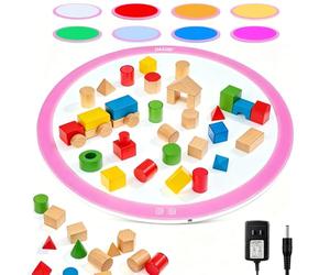 IMAGE φ19.6 Inch Round RGB LED Light Box-7 Colors, 3 Brightness Levels, with Magnetic Tiles. Ideal Light pad for Creative Exploration: Drawing Sketching Animation Stenciling & Preschool Learning