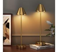 IMAGE 2 PCS Rechargeable Table Lamps Meta Cordless, Portable Battery Operated LED Desk Lamp Touch 3 Color Temperature Stepless Dimmable Desk Lamp for Patio Party Restaurant Dining Bedroom, Gold