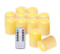 IMAGE 2x1.5in Flameless Votive Candles Tea Light with Timer Remote,12pcs | Battery operated, 3D realistic flickering warm lights, home wedding party halloween decor, long battery life,Warm Yellow