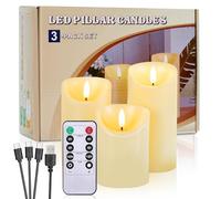IMAGE 3 PCS Rechargeable Pillar Candles, Type-C Charging Port Flickering Flameless Candles, Wax-Like Material Candles with Remote & Timer, Battery Operated Candles for Home, Wedding, Birthday Decor