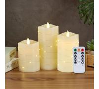 IMAGE 【3D Flickering Flame & Real Wax】 Flameless Candles with Remote Timer, Battery LED Candles, Realistic 3D Flame Effect, Set of 3 (3/4/5/6 inch) for Home Wedding Party Decor
