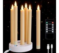 IMAGE 6 PCS Rechargeable Flameless Taper Candles with Charging Station, LED Flickering Candlesticks with Remote & Timer, Perfect for Home/Wedding/Christmas Decor, 9.17 * 0.82Inch