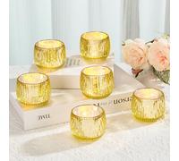IMAGE Elegant Votive Gold Glass Tea Light Holders 2.76" × 2.17"Set of 6, for Weddings, Diwali, Home Decor, and Special Events, 6pcs Gold