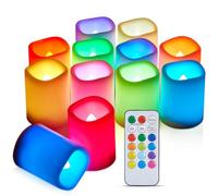 IMAGE Flameless Votive Candles, RGB & White Light LED Candles, Battery Operated, 270 Hours Long Lasting Flickering Tea Lights, Remote Timer for Christmas Halloween Decor, 1.5 x 2 Inch, 12 Pack