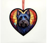 Image Industry Cairn Terrier Stained Glass Effect Heart Suncatcher - Garden Gift - Dog Gift - Pet Memorial (Black, 19cm)