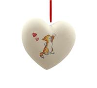 Image Industry Cat Ginger & White Ceramic Heart Bauble - Cat Lovers - Gift for the Home - Hanging Ornament