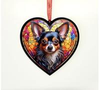 Image Industry Chihuahua Stained Glass Effect Heart Suncatcher - Garden Gift - Dog Gift - Pet Memorial (Black, 13cm)