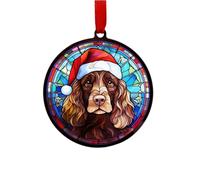 Image Industry Cocker Spaniel Chocolate in Santa Hat Suncatcher Decoration - Christmas Tree Bauble - Dog Lovers - Stocking Filler - Baubles