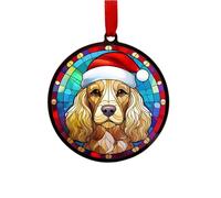 Image Industry Cocker Spaniel Golden in Santa Hat Suncatcher Decoration - Christmas Tree Bauble - Dog Lovers - Stocking Filler - Baubles