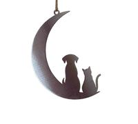 Image Industry Dog & Cat Silhouette Steel Moon Crescent - Hanging Ornament - Pet Memorial - Cat Lovers - Dog Lovers