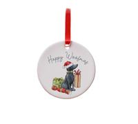 Image Industry Flat Coated Retriever Ceramic Circle Decoration Festive - Dog Gift- Hanging Decoration - Tree Decoration
