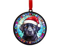 Image Industry Labrador Black in Santa Hat Suncatcher Decoration - Christmas Tree Bauble - Dog Lovers - Stocking Filler - Baubles