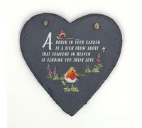 Image Industry Robin in the Garden Slate Heart Hanging Plaque - Memorial Gift Sympathy Keepsake Robin Lovers Decoration Garden & Home Ornament