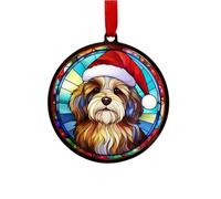Image Industry Tibetan Terrier in Santa Hat Suncatcher Decoration - Christmas Tree Bauble - Dog Lovers - Stocking Filler - Baubles