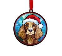 Image Industry Working Cocker Spaniel Chocolate in Santa Hat Suncatcher Decoration - Christmas Tree Bauble - Dog Lovers - Stocking Filler - Baubles
