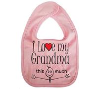 Image is Everything IiE, I Love My Grandma This Much, Grandson Granddaughter Baby Unisex Soft Cotton Feeding Bib, Pink