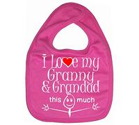 Image is Everything IiE, I Love My Granny & Grandad This Much, Grandson Granddaughter Baby Unisex Soft Cotton Feeding Bib, Fuchsia Pink