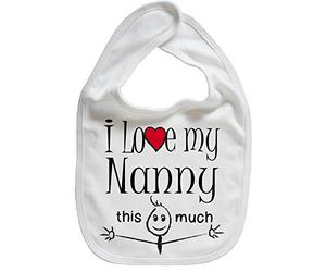 Image is Everything IiE, I Love My Nanny This Much, Grandson Granddaughter Baby Unisex Soft Cotton Feeding Bib, White